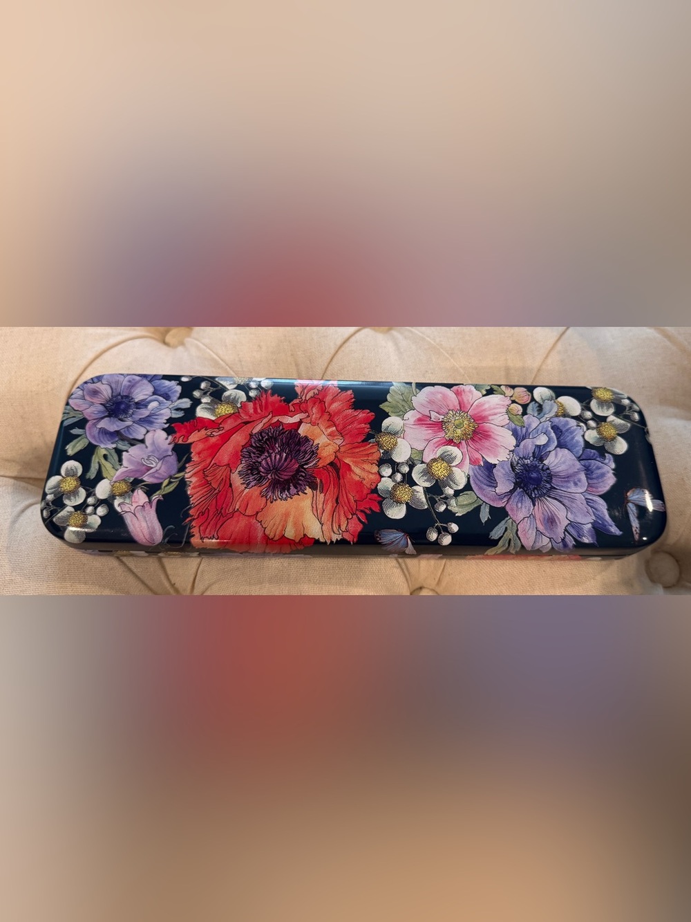 Brighton Floral Printed Timepiece Case - Black with Red & Purple Flowers